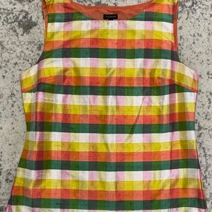 Multicolor top. The Shell is 100% Silk. Lining 100% Polyester.